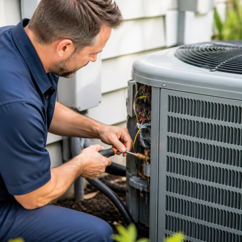 Maxcel technician performing home system maintenance